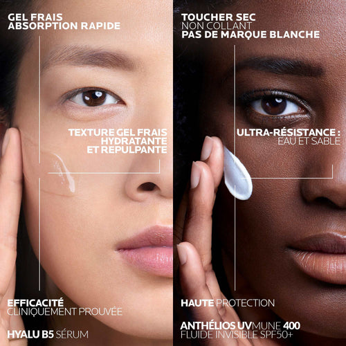 ROUTINE ANTI-ÂGE GLOBALE : SÉRUM HYALU B5 ET ANTHELIOS UVMUNE 400 FLUIDE INVISIBLE SPF50+