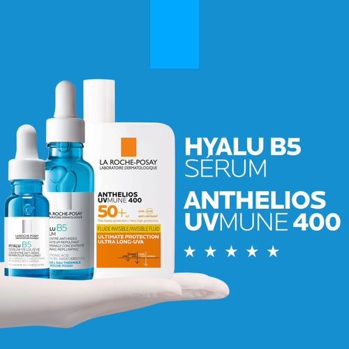 ROUTINE ANTI-ÂGE GLOBALE : SÉRUM HYALU B5 ET ANTHELIOS UVMUNE 400 FLUIDE INVISIBLE SPF50+