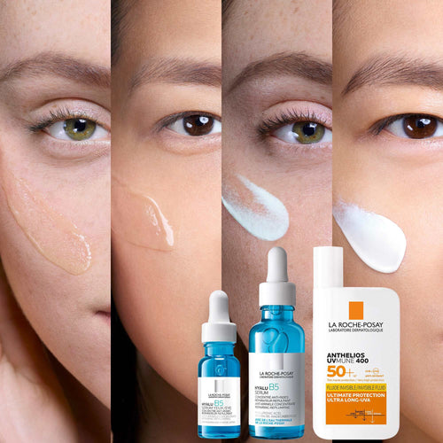ROUTINE ANTI-ÂGE GLOBALE : SÉRUM HYALU B5 ET ANTHELIOS UVMUNE 400 FLUIDE INVISIBLE SPF50+