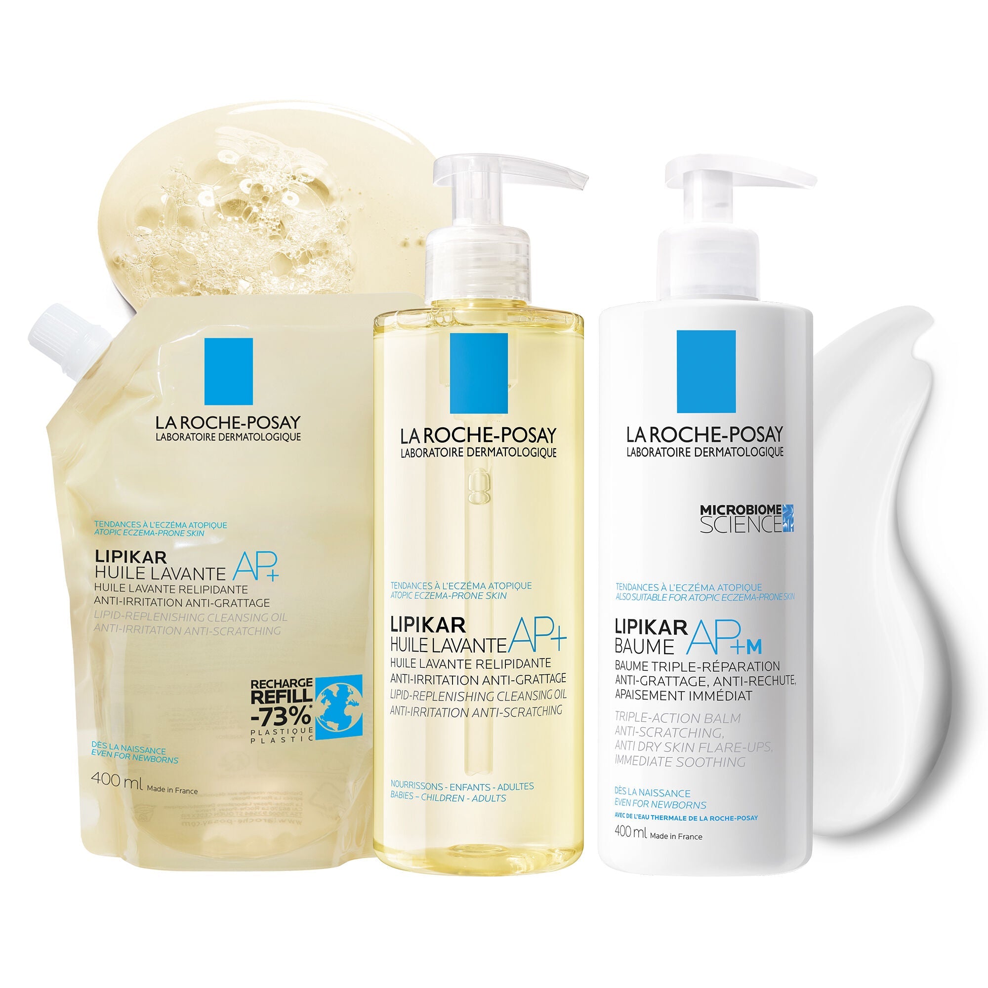 ROUTINE LIPIKAR BAUME AP+M, HUILE DE DOUCHE LAVANTE AP+ ET SON ECO-RECHARGE