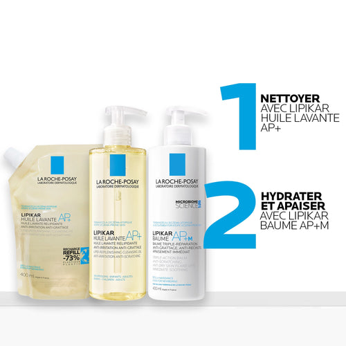 ROUTINE LIPIKAR BAUME AP+M, HUILE DE DOUCHE LAVANTE AP+ ET SON ECO-RECHARGE